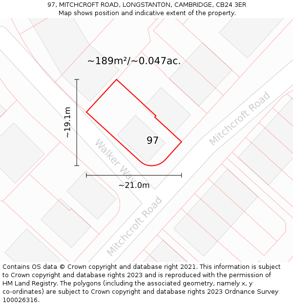 97, MITCHCROFT ROAD, LONGSTANTON, CAMBRIDGE, CB24 3ER: Plot and title map