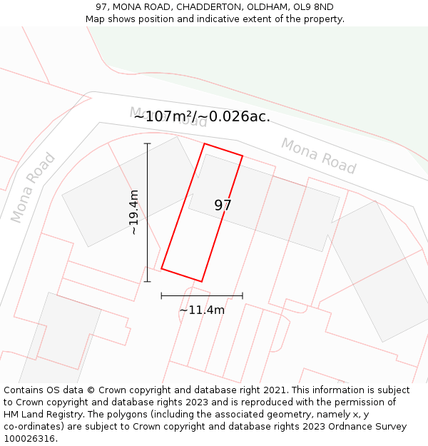 97, MONA ROAD, CHADDERTON, OLDHAM, OL9 8ND: Plot and title map