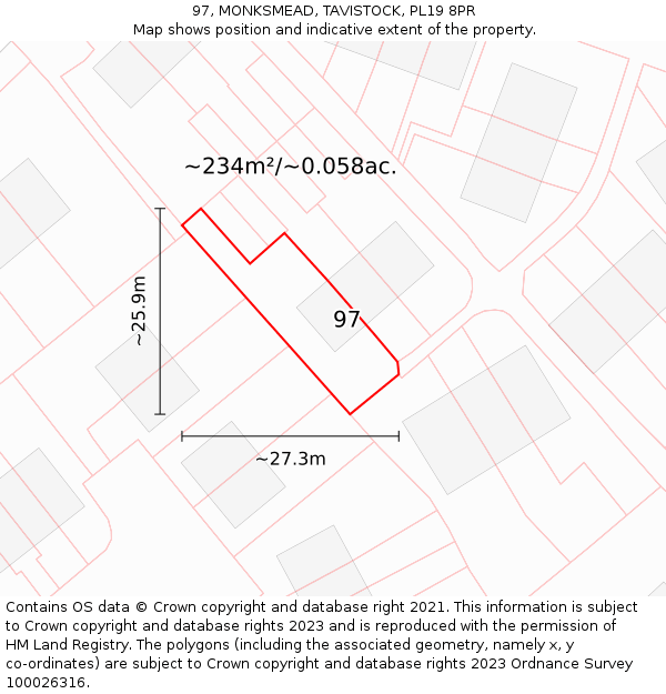 97, MONKSMEAD, TAVISTOCK, PL19 8PR: Plot and title map