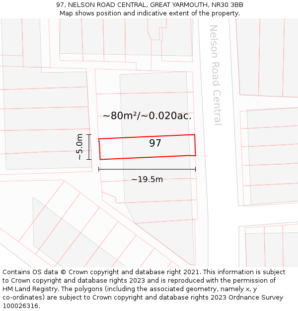 97, NELSON ROAD CENTRAL, GREAT YARMOUTH, NR30 3BB: Plot and title map