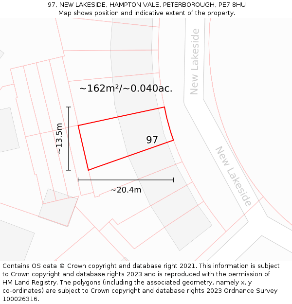 97, NEW LAKESIDE, HAMPTON VALE, PETERBOROUGH, PE7 8HU: Plot and title map