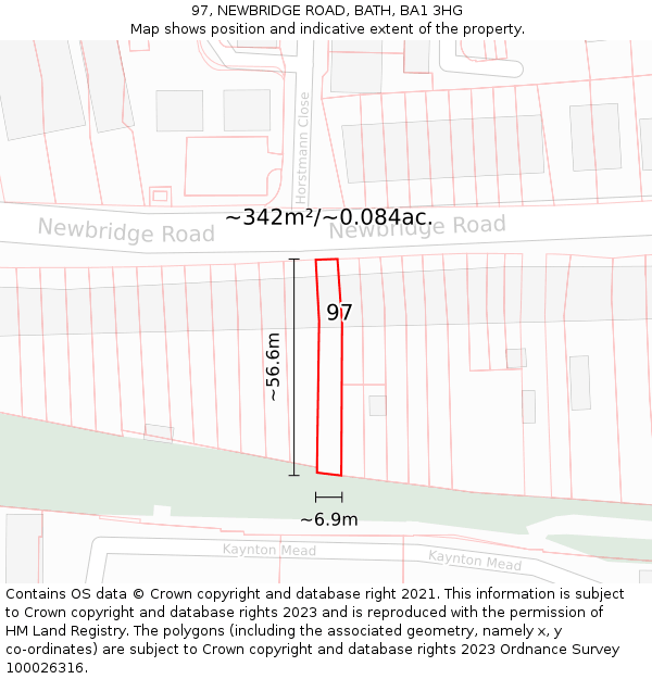 97, NEWBRIDGE ROAD, BATH, BA1 3HG: Plot and title map