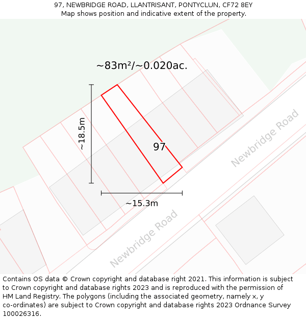 97, NEWBRIDGE ROAD, LLANTRISANT, PONTYCLUN, CF72 8EY: Plot and title map