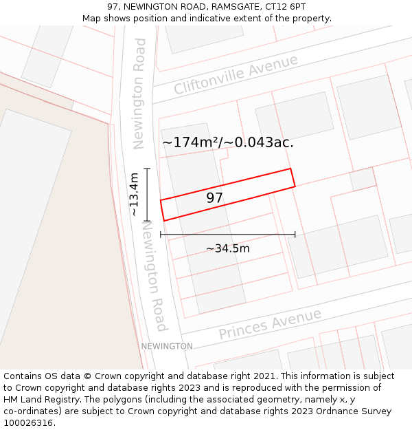 97, NEWINGTON ROAD, RAMSGATE, CT12 6PT: Plot and title map