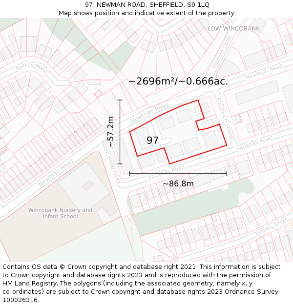 97, NEWMAN ROAD, SHEFFIELD, S9 1LQ: Plot and title map