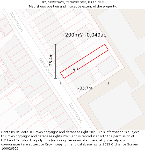 97, NEWTOWN, TROWBRIDGE, BA14 0BB: Plot and title map