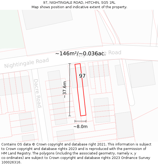 97, NIGHTINGALE ROAD, HITCHIN, SG5 1RL: Plot and title map