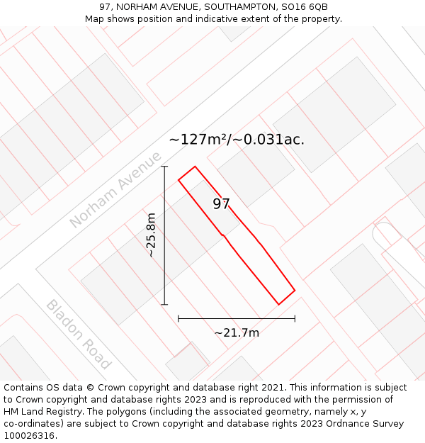 97, NORHAM AVENUE, SOUTHAMPTON, SO16 6QB: Plot and title map