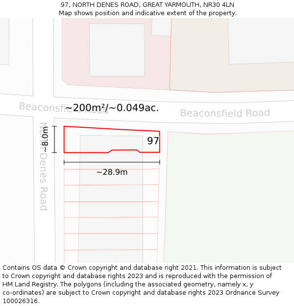 97, NORTH DENES ROAD, GREAT YARMOUTH, NR30 4LN: Plot and title map