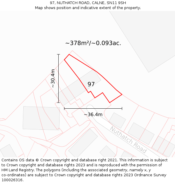 97, NUTHATCH ROAD, CALNE, SN11 9SH: Plot and title map