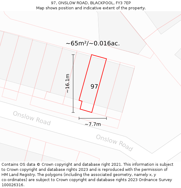 97, ONSLOW ROAD, BLACKPOOL, FY3 7EP: Plot and title map