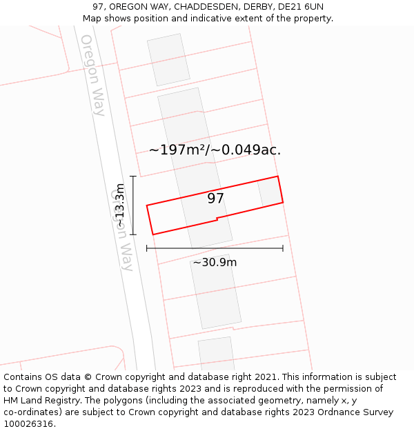 97, OREGON WAY, CHADDESDEN, DERBY, DE21 6UN: Plot and title map