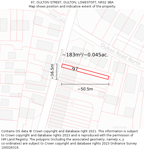 97, OULTON STREET, OULTON, LOWESTOFT, NR32 3BA: Plot and title map