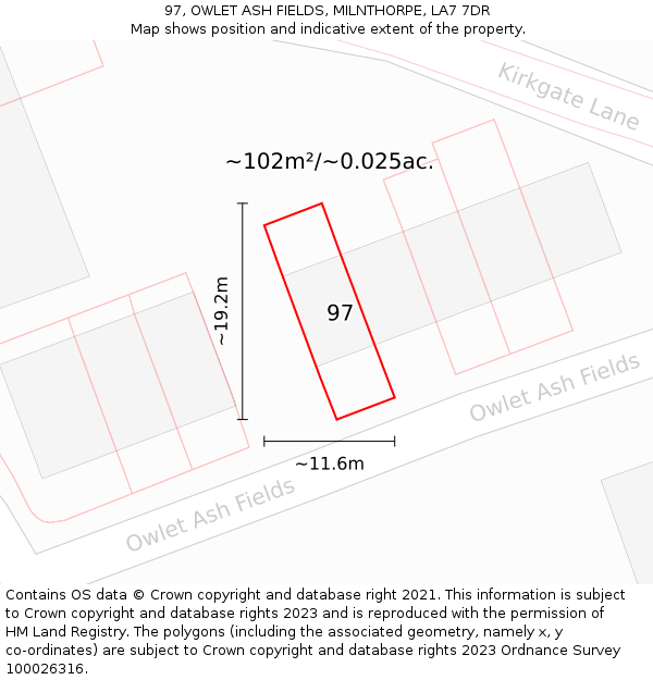 97, OWLET ASH FIELDS, MILNTHORPE, LA7 7DR: Plot and title map