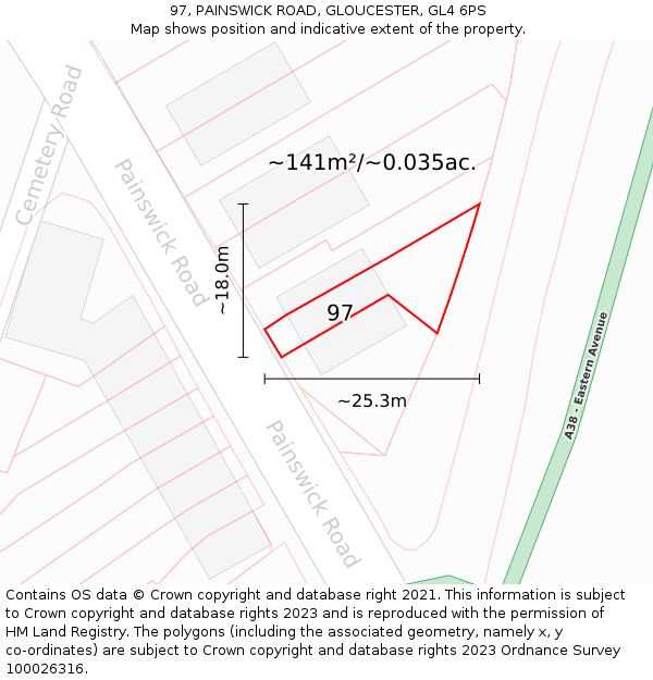 97, PAINSWICK ROAD, GLOUCESTER, GL4 6PS: Plot and title map