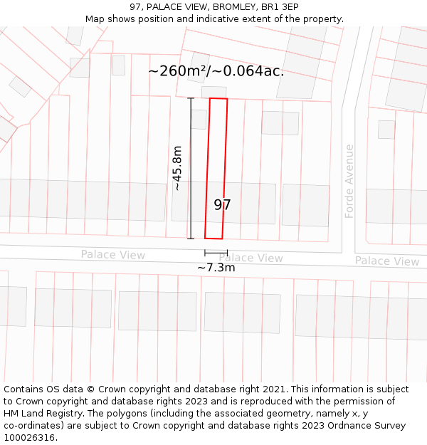 97, PALACE VIEW, BROMLEY, BR1 3EP: Plot and title map