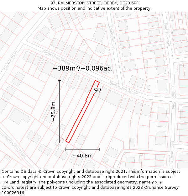 97, PALMERSTON STREET, DERBY, DE23 6PF: Plot and title map