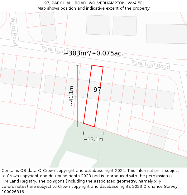 97, PARK HALL ROAD, WOLVERHAMPTON, WV4 5EJ: Plot and title map