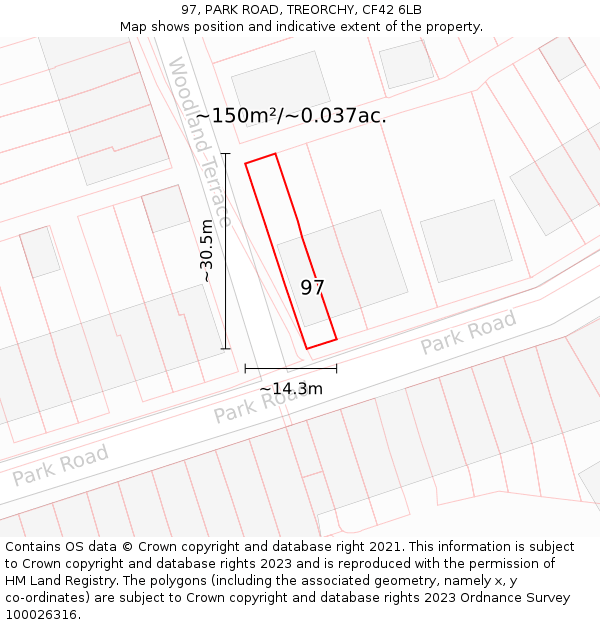 97, PARK ROAD, TREORCHY, CF42 6LB: Plot and title map