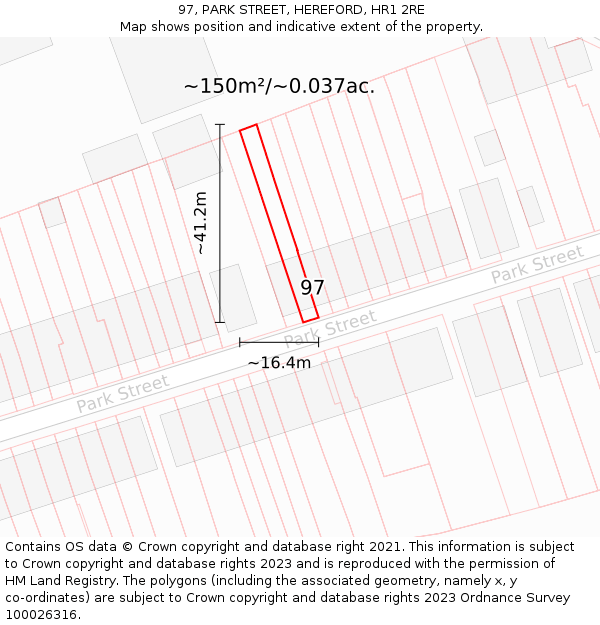 97, PARK STREET, HEREFORD, HR1 2RE: Plot and title map