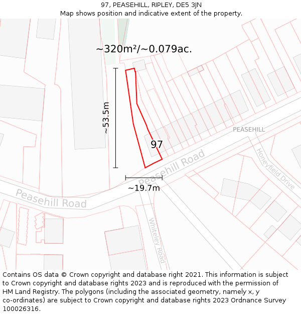 97, PEASEHILL, RIPLEY, DE5 3JN: Plot and title map