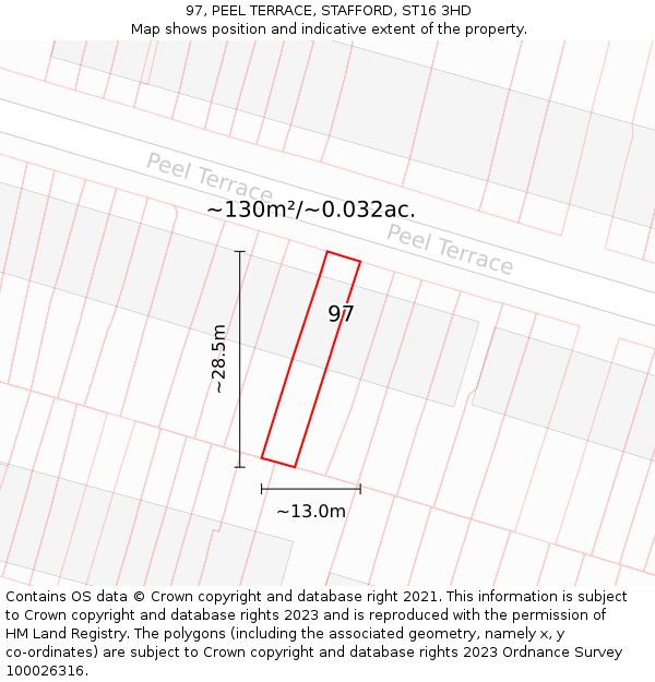 97, PEEL TERRACE, STAFFORD, ST16 3HD: Plot and title map