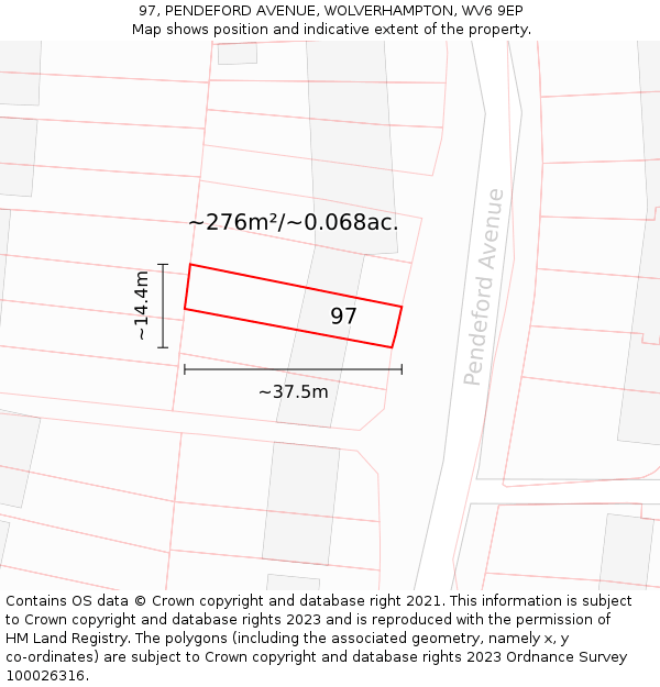 97, PENDEFORD AVENUE, WOLVERHAMPTON, WV6 9EP: Plot and title map