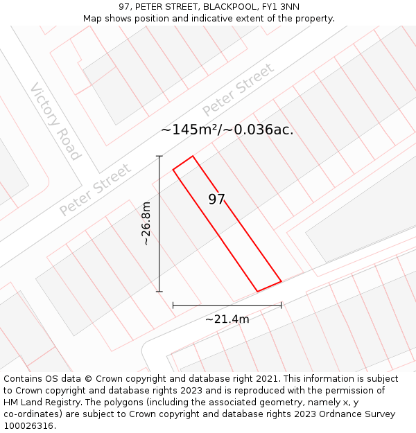 97, PETER STREET, BLACKPOOL, FY1 3NN: Plot and title map