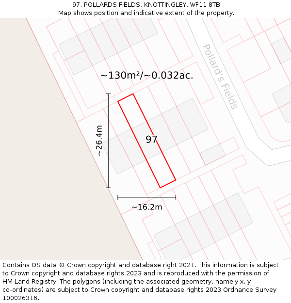 97, POLLARDS FIELDS, KNOTTINGLEY, WF11 8TB: Plot and title map