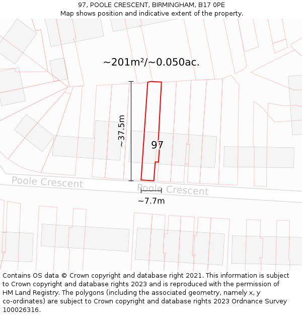 97, POOLE CRESCENT, BIRMINGHAM, B17 0PE: Plot and title map