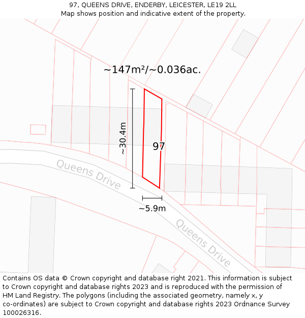 97, QUEENS DRIVE, ENDERBY, LEICESTER, LE19 2LL: Plot and title map