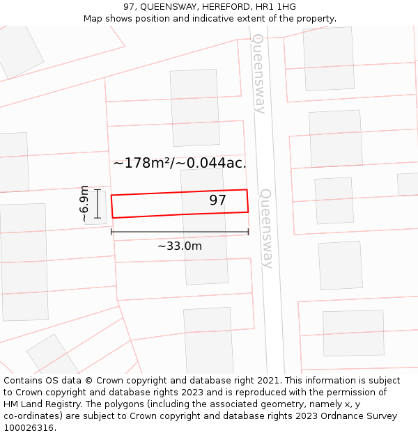 97, QUEENSWAY, HEREFORD, HR1 1HG: Plot and title map