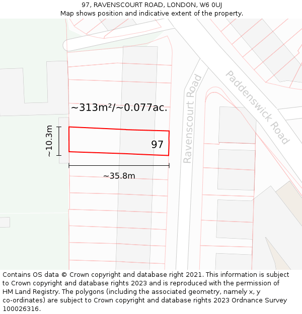 97, RAVENSCOURT ROAD, LONDON, W6 0UJ: Plot and title map