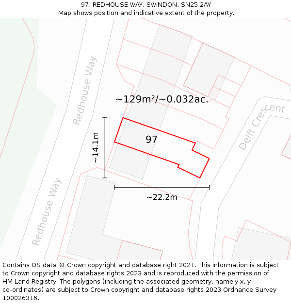 97, REDHOUSE WAY, SWINDON, SN25 2AY: Plot and title map