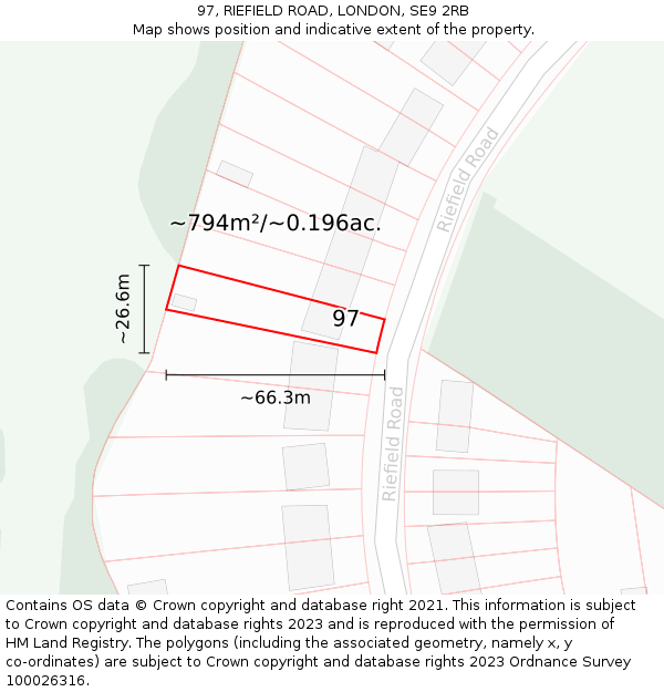 97, RIEFIELD ROAD, LONDON, SE9 2RB: Plot and title map