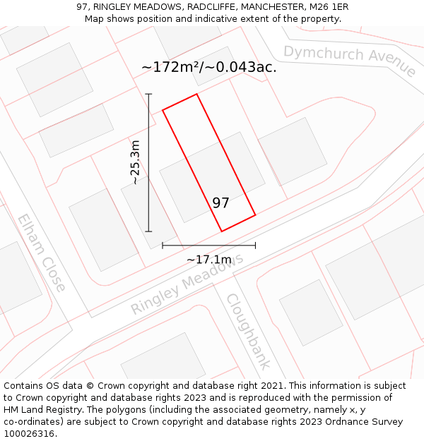 97, RINGLEY MEADOWS, RADCLIFFE, MANCHESTER, M26 1ER: Plot and title map