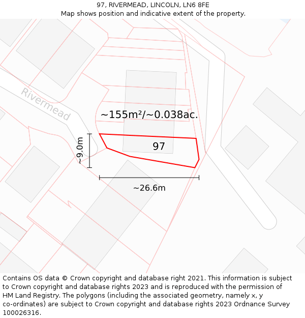 97, RIVERMEAD, LINCOLN, LN6 8FE: Plot and title map