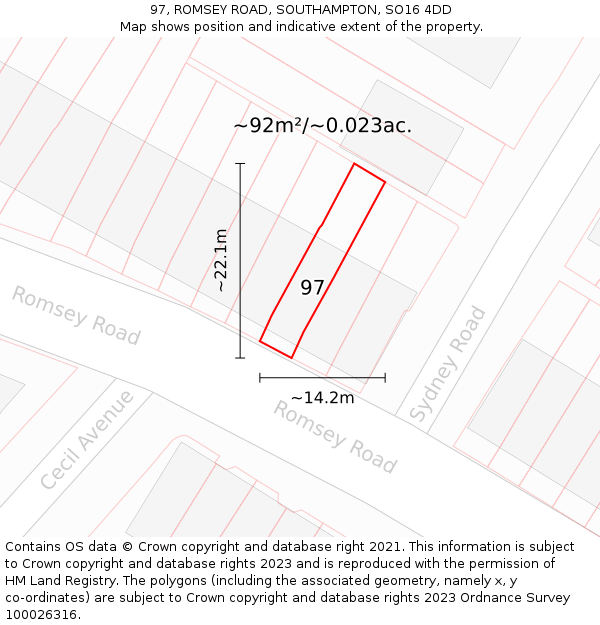 97, ROMSEY ROAD, SOUTHAMPTON, SO16 4DD: Plot and title map