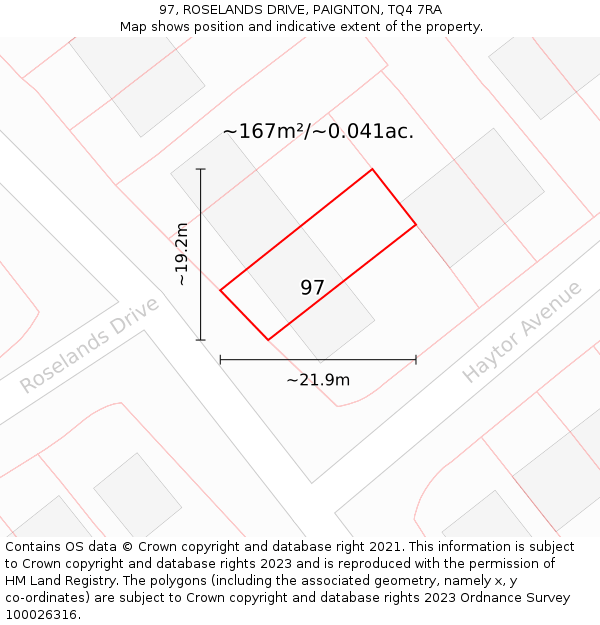 97, ROSELANDS DRIVE, PAIGNTON, TQ4 7RA: Plot and title map