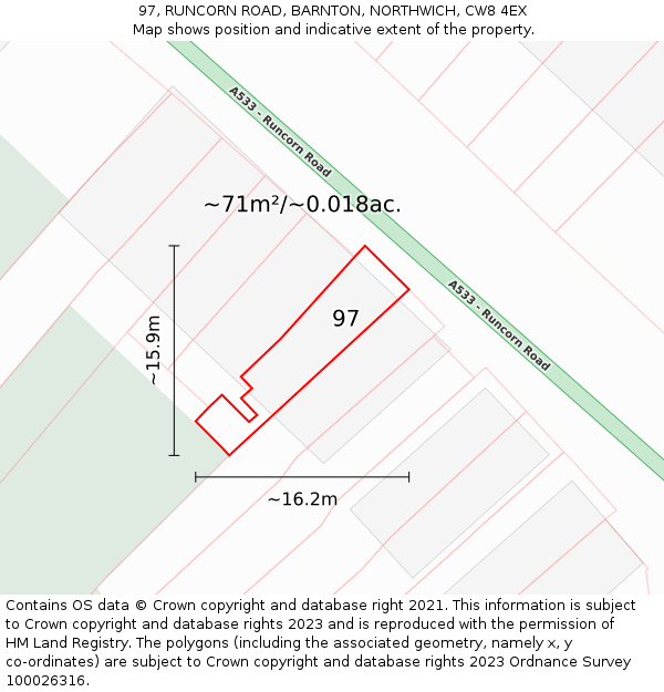 97, RUNCORN ROAD, BARNTON, NORTHWICH, CW8 4EX: Plot and title map