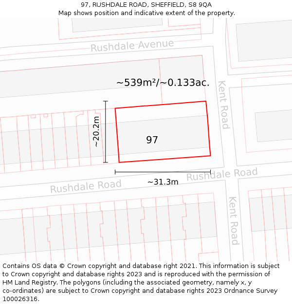 97, RUSHDALE ROAD, SHEFFIELD, S8 9QA: Plot and title map