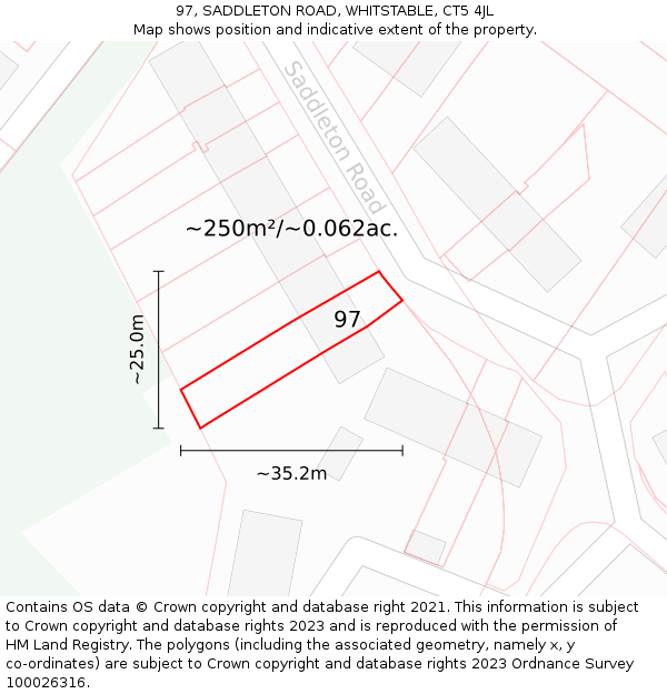 97, SADDLETON ROAD, WHITSTABLE, CT5 4JL: Plot and title map