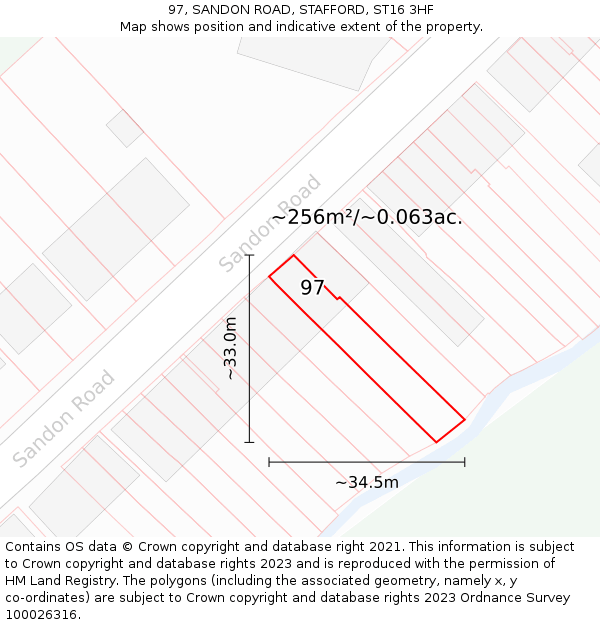 97, SANDON ROAD, STAFFORD, ST16 3HF: Plot and title map