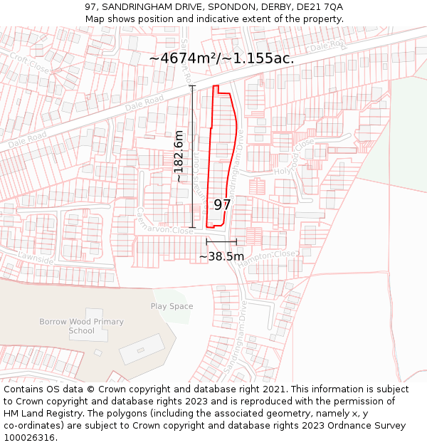 97, SANDRINGHAM DRIVE, SPONDON, DERBY, DE21 7QA: Plot and title map