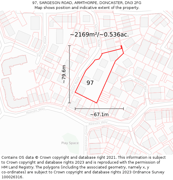 97, SARGESON ROAD, ARMTHORPE, DONCASTER, DN3 2FG: Plot and title map