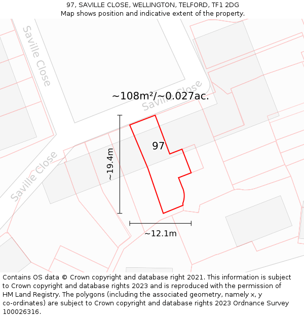 97, SAVILLE CLOSE, WELLINGTON, TELFORD, TF1 2DG: Plot and title map