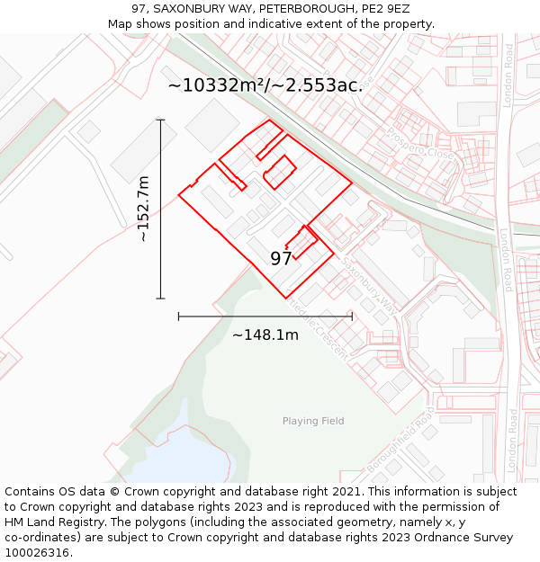 97, SAXONBURY WAY, PETERBOROUGH, PE2 9EZ: Plot and title map