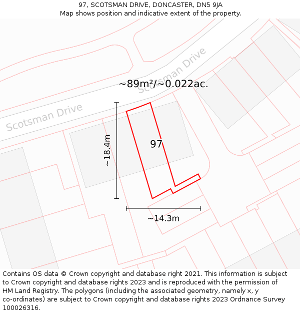 97, SCOTSMAN DRIVE, DONCASTER, DN5 9JA: Plot and title map