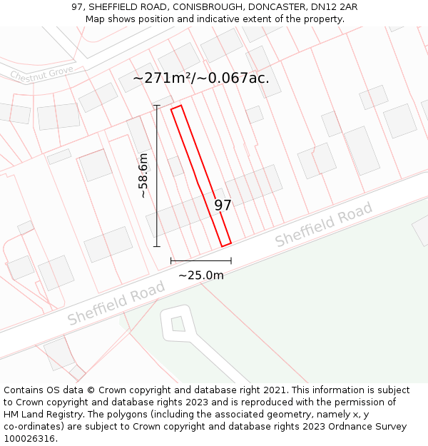 97, SHEFFIELD ROAD, CONISBROUGH, DONCASTER, DN12 2AR: Plot and title map