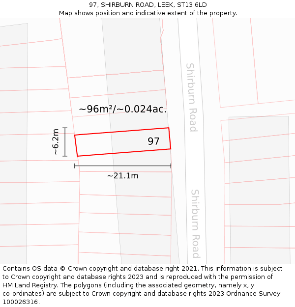 97, SHIRBURN ROAD, LEEK, ST13 6LD: Plot and title map